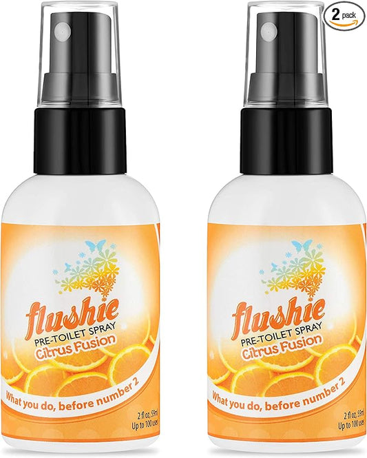 Flushie Pre-Toilet Spray for Poop Travel Size Toiletries Bathroom Spray for Poop Spray for Toilet Deodorizer Traveling Essentials Poop deodorizer Poop Odor eliminator… (Citrus, 2oz 2pack)