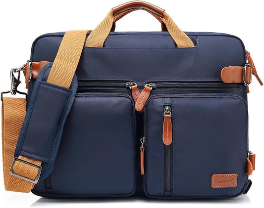 Convertible Backpack Messenger Bag Shoulder Bag Laptop Case Handbag Business Briefcase Multi-Functional Travel Rucksack Fits 17.3 Inch Laptop for Men/Women (Blue)