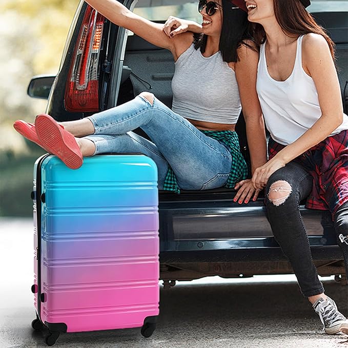 Merax Luggage Sets 3 Piece, Hardside Expandable Suitcase Set with Spinner Wheels, Lightweight Gradient Color Luggage 20+24+28 IN, Blue and Red