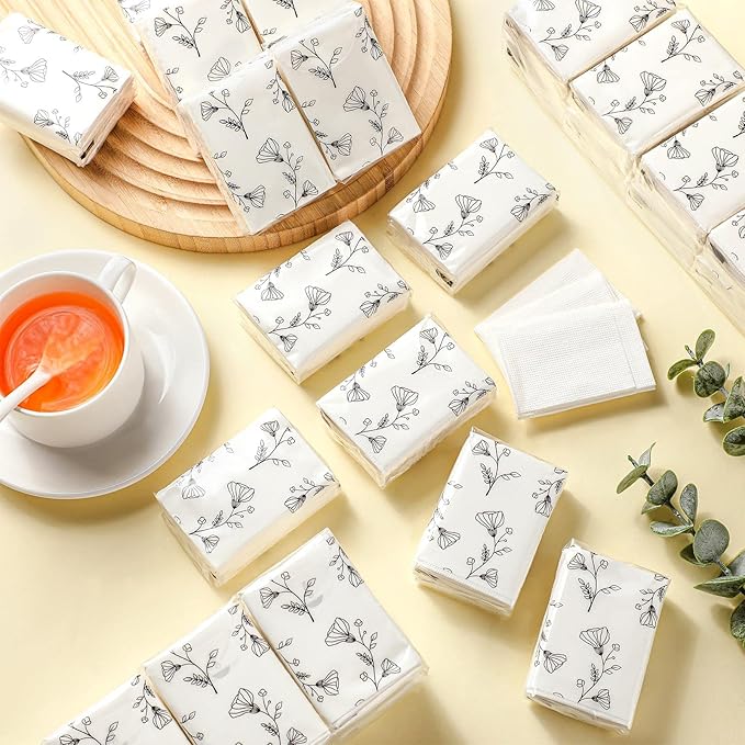 Yinder 100 Pcs Pocket Tissues Bulk Wedding Mini Tissues Travel Size Facial Napkin Bulk for Guests 3 Ply Facial Napkins for Wedding Bride Shower Bachelorette Celebration Party Favors