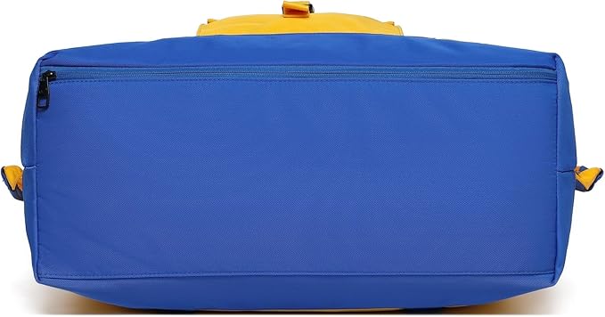 SUNNY BIRD Duffel with Utility Pouch, 40L Weekender Overnight Bag with Shoe Compartment for Travel and Sports (Yellow and blue)