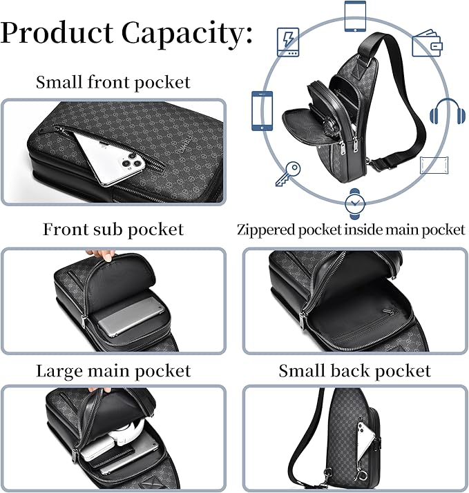 FSD. WG sling Backpack for Men Chest Bag Crossbody Shoulder Bags Travel Hiking Bag Purse for Men with Water Resistant
