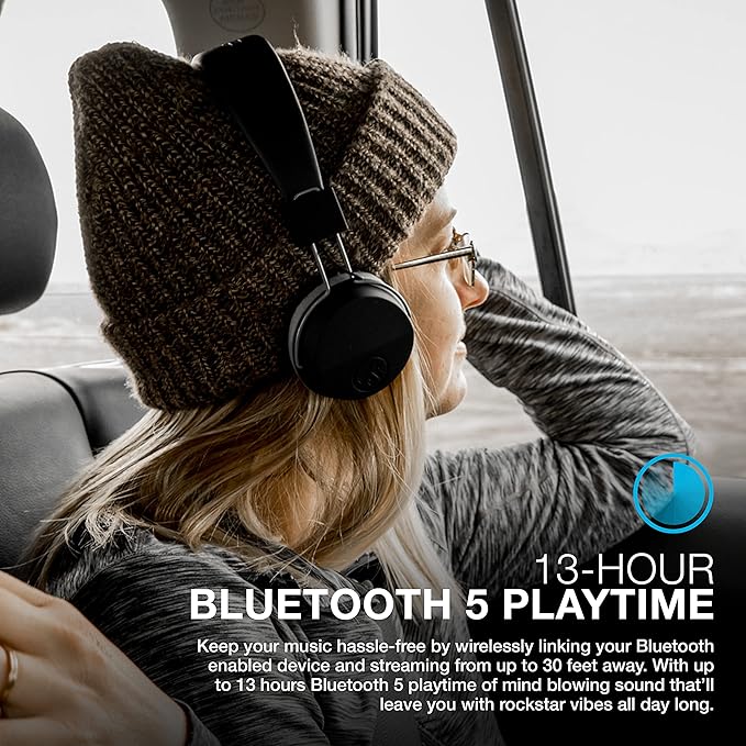 JLab Neon Bluetooth Folding On-Ear Headphones, Wireless Headphones, 13 Hour Bluetooth Playtime, Noise Isolation, 40mm Neodymium Drivers, C3 Sound (Crystal Clear Clarity), Black