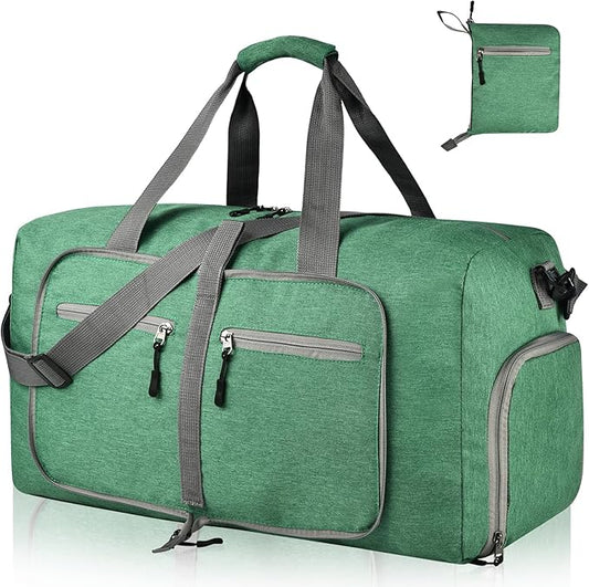 Dimayar 40L Travel Duffle Bag for Men Women - Foldable Duffel Bag with Shoes Compartment - Overnight Bags Waterproof & Tear Resistant(Forest Green)