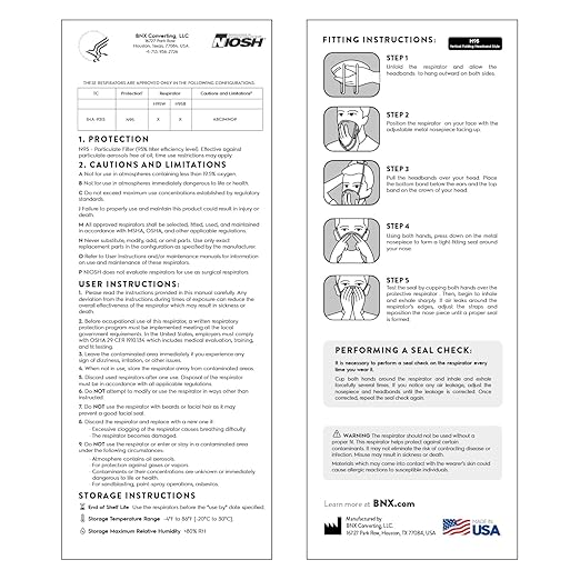 AccuMed BNX N95 Mask Black NIOSH Certified MADE IN USA Particulate Respirator Protective Face Mask (50-Pack, Approval Number TC-84A-9315 / Model H95B) Black