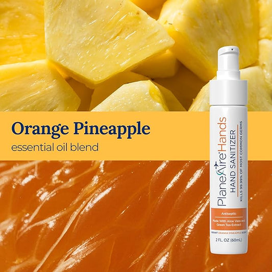 Orange Pineapple Gel Hand Sanitizer | Soothing, Moisturizing, Hydrating | Tropical Scent | Essential Oils, Green Tea Extract, Aloe, and Vegan Glycerin | TSA-Approved Travel Essential | 6-pack