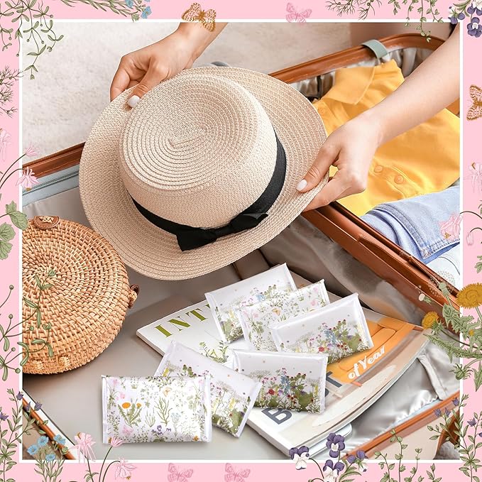 50 Pack Summer Floral Pocket Tissues Individual Packs Wildflower Wallet Tissue Travel Bulk 3 Ply Flower Facial Pocket Packets for Summer Wedding Birthday Party Supplies