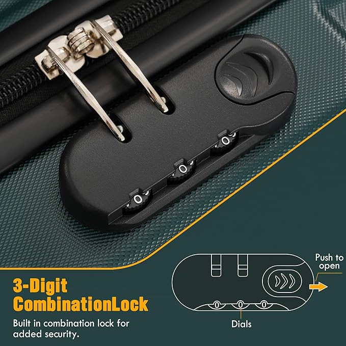 Merax Luggage Sets of 3 Piece Carry on Suitcase Airline Approved,Hardcase Suitcase Set with Double Spinner Wheels,Dark Green