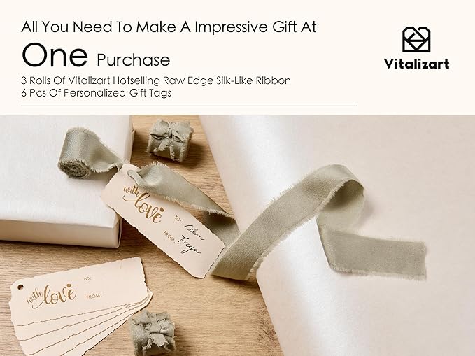 Vitalizart White Wrapping Paper Set 17" Pearly-Lustre With Silk Like Satin Ribbon & Gift Tags Recyclable Christmas Gift Wrapping Birthday Baby Shower Wedding Handmade Crafts 197"(16.4 Ft)