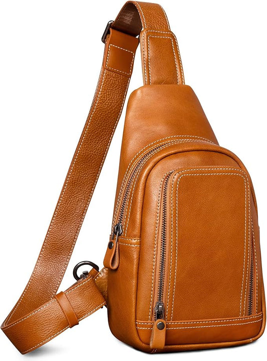 Genuine Leather Sling Bag for Men and Women Crossbody Shoulder Bag Sling Backpack Chest Purse Cross Body Pouch