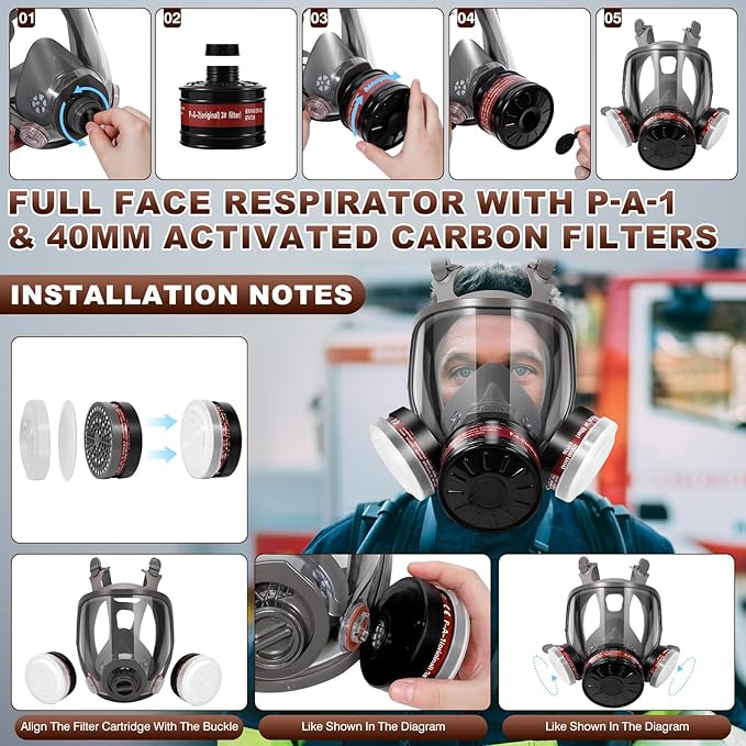 Respirator Mask, Reusable Face Respirators with Filters, Gas Masks Against Chemicals/Organic Vapor/Formaldehyde
