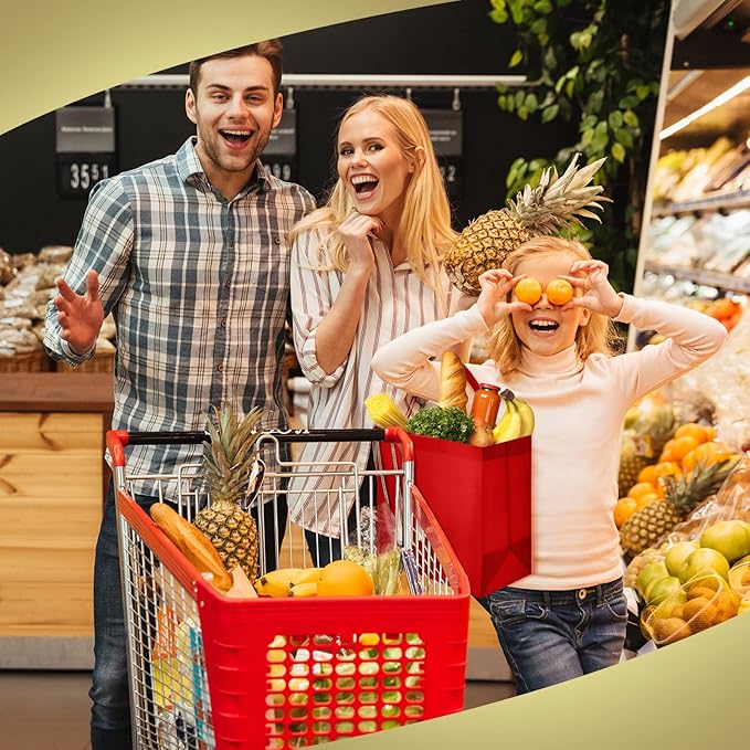 Reginary Reusable Totes Bags - 100 Pcs Non Woven Grocery Handle Bags for Shop Events & Retail Store(Red)