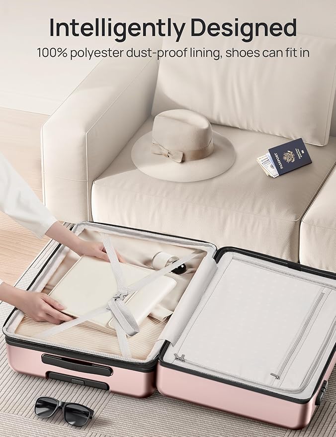 NINETYGO Large Checked Luggage 28 Inch, Checking In Luggage with Smooth Spinner Wheels, Expandable, Hard Shell PC Suitcase, Lightweight Travel Luggage, TSA Approved (Pink, Rhine Max)