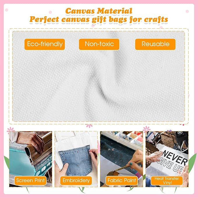 Amylove Mini Tote Bag Sublimation Blank Canvas Tote Bags Reusable Grocery Bags DIY Sack Goody Bag for Party Event Bag(8.5 x 8 Inch,White,72 Pcs)