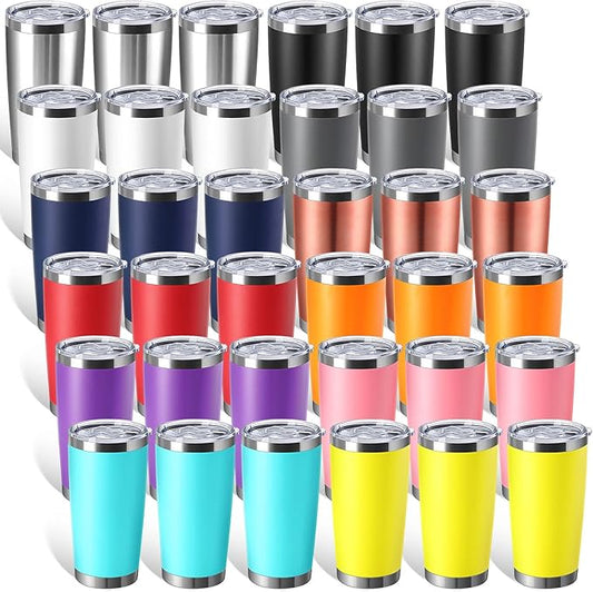Sieral 36 Packs Stainless Steel Tumbler Bulk with Lid Vacuum Double Wall Insulated Travel Coffee Mug Powder Coated Tumbler Cup for Graduation Wedding Christmas Birthday Party(Mixed, 20 oz)