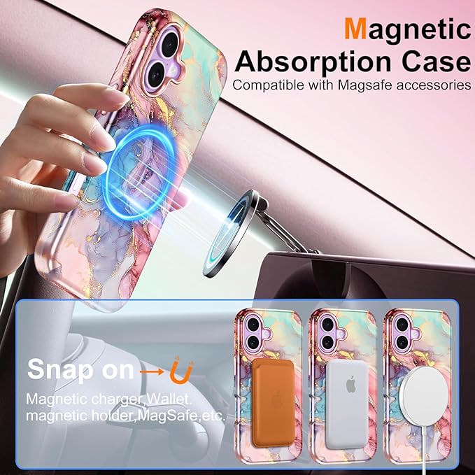 Btscase for iPhone 17 Case [Compatible with Magsafe] [Military-Grade Drop Protection] Slim Anti-Scratch Smooth Touch TPU Bumper Shockproof Magnetic Phone Case for Women Girls Men, Rose Gold