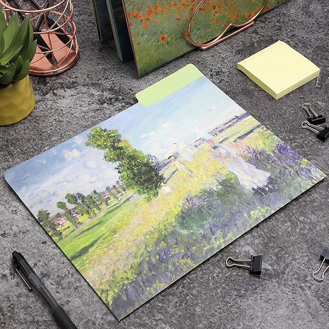 The Gifted Stationery File Folder - Letter Size, 12 Pack, Monet Design, 1/3 Cut Tabs - Decorative File Folders for Office & School Supplies