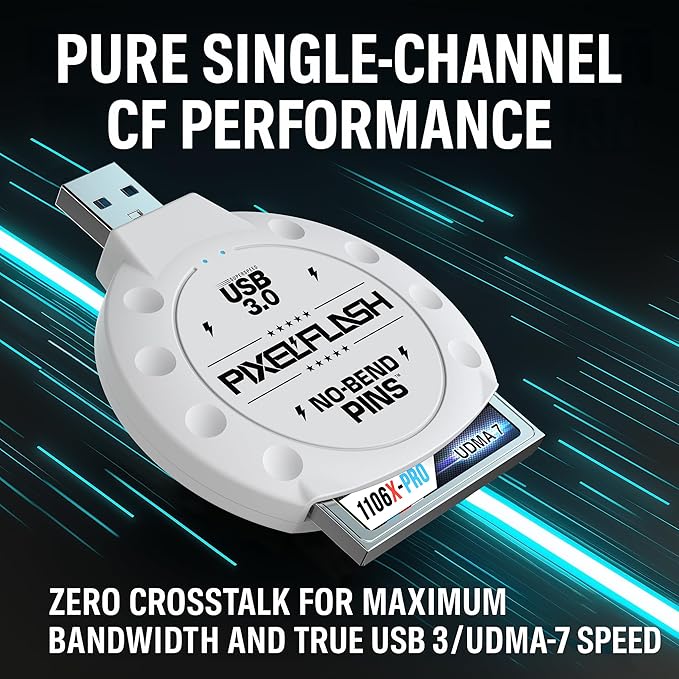 PixelFlash CF Card Reader (White) - Compact Flash Memory Card Adapter with USB 3.0, 5GB/s File Transfer, No-Bend Pins, Supports UDMA-7, Anti-Slip & Anti-Scratch, Compatible with Most Brands & OS