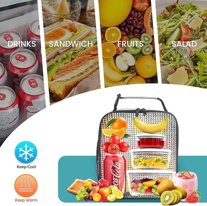 Lunch Bag for Men/Women, Reusable Lunchbox for Adult, Small Insulated Lunch box, Lunch Tote Bag for Office, Work, Picnic - Grey