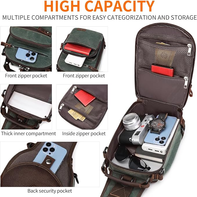 Nerlion Sling Bag for Men Waxed Canvas Crossbody Bag Chest Bag Water Resistant Shoulder Bag Casual Daypack