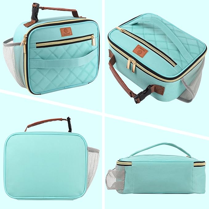 Genteen Lunch Box for Men Women Adults Kids - Insulated LunchBox Reusable, Zip Closure & Buckle Handle, Portable Cooler for Work, School, Travel (Light Green)