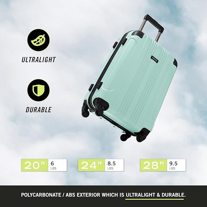 Kenneth Cole REACTION Bounds Lightweight Hardshell 4-Wheel Spinner Luggage, Mint Blue, 20-Inch Carry On