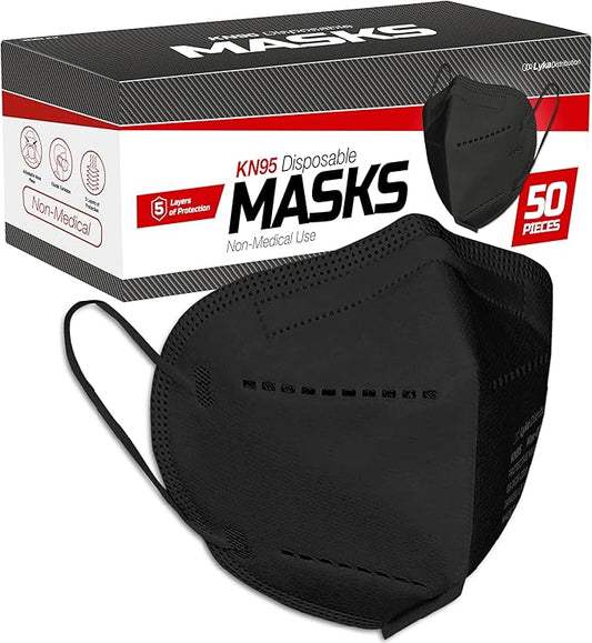 Lyka KN95 Face Masks 50 Pack – 5-Ply Disposable Masks for Dust, Work, Sanding, Painting, Allergies, Lawn & Cleaning