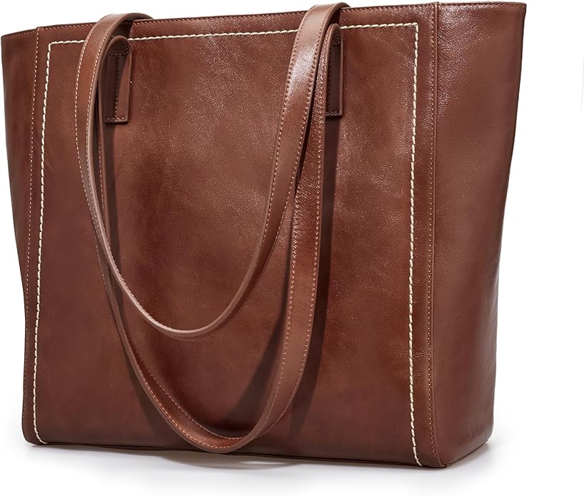 befen Vintage Genuine Leather Work Tote Bag for Women Large Tote Bag with Zipper Leather Purse and Handbags with Compartment