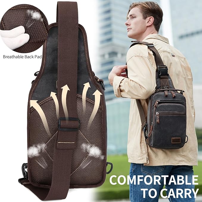 Nerlion Sling Bag for Men Waxed Canvas Crossbody Bag Chest Bag Water Resistant Shoulder Bag Casual Daypack