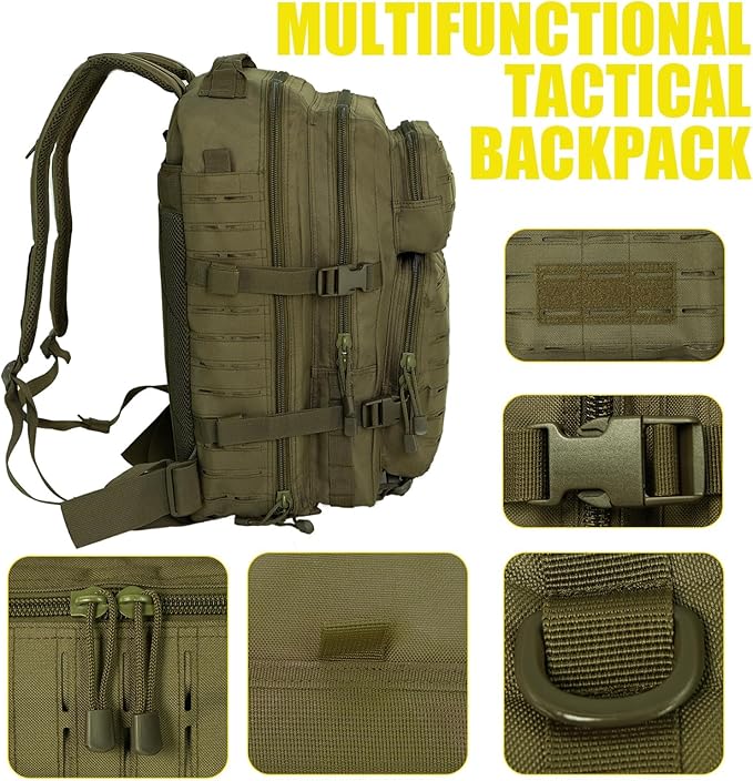 40L Tactical Backpack, Camouflage Military Bug Out Bag, Durable MOLLE Hiking Camping Gear (GREEN)