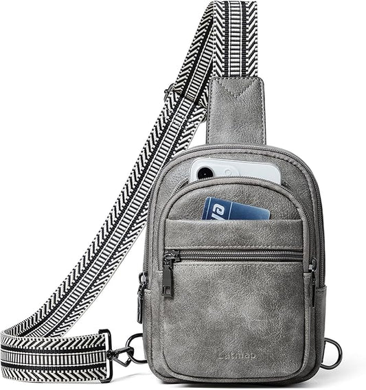 3L SMALL Sling Bag Fanny Packs For Women Men Mini Crossbody Chest Belt Travel Bag Purse Handbag Faux Leather Fashion Cute Dark Grey