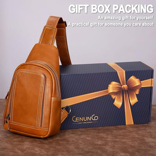 Genuine Leather Sling Bag for Men and Women Crossbody Shoulder Bag Sling Backpack Chest Purse Cross Body Pouch