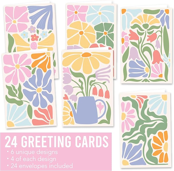 Hadley Designs Blank Cards and Envelopes 4x6-24 Blank Note Cards with Envelopes, Notecards Stationery Sets, Notecards Bulk, Stationary Sets, Note Paper Stationery, Floral Pretty Stationary