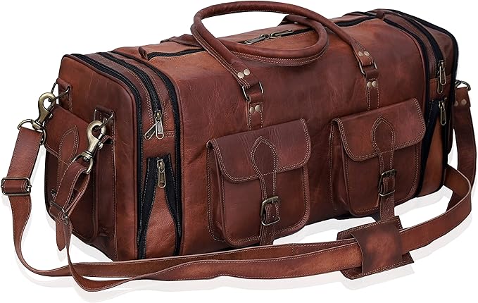 Handmade Vintage Travel Luggage Duffel Gym Sports Bag Weekender Travel Overnight Carry One Duffel Bag For Men (24 inch medium)
