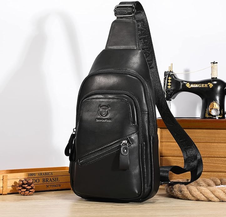 LUKZIJAES Genuine Leather Sling Bag for Men