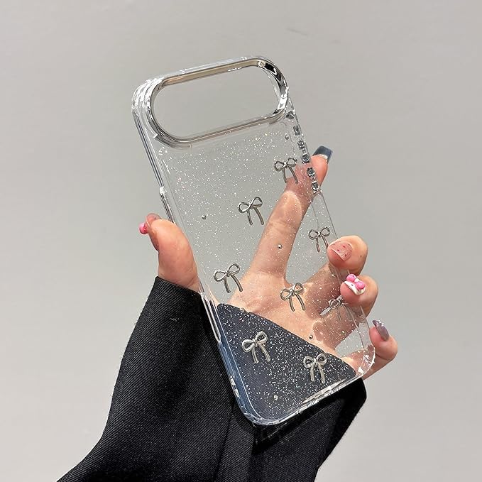 EYZUTAK Case for iPhone Air, Bling Glitter 3D Bowknot Phone Case Cute Sparkly Crystal Clear Bow Aesthetic Design Cover Slim Soft Durable TPU Transparent Protective Cover for Women Girls - Bow