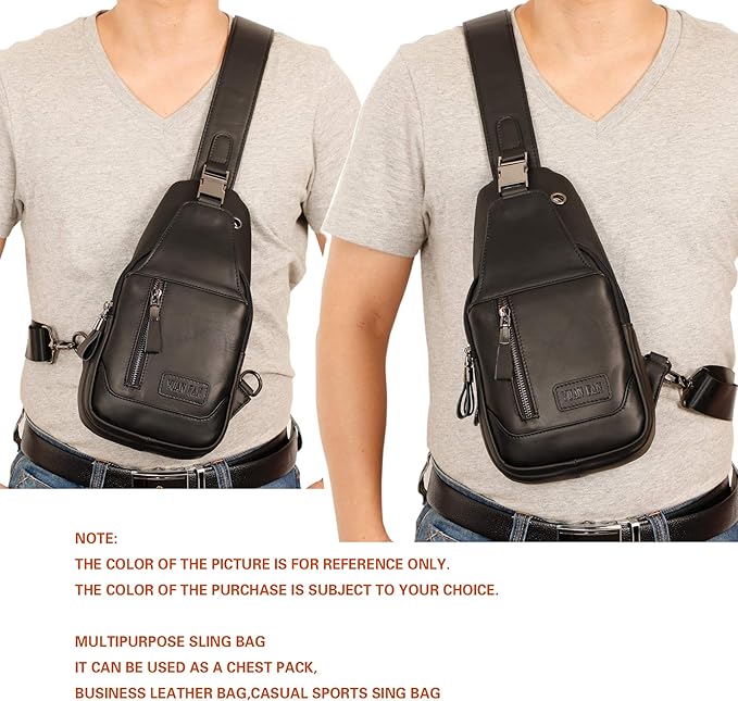 YUAN FAN Leather Sling Bag for Men,Chest Shoulder CrossBody Concealed Carry Bag Man Purse Travel Wander Plus Anti Theft Bag