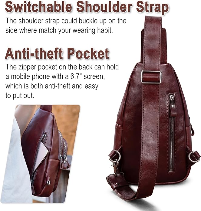 Genuine Leather Sling Bag for Men and Women Crossbody Shoulder Bag Sling Backpack Chest Purse Carry on Casual Daypack