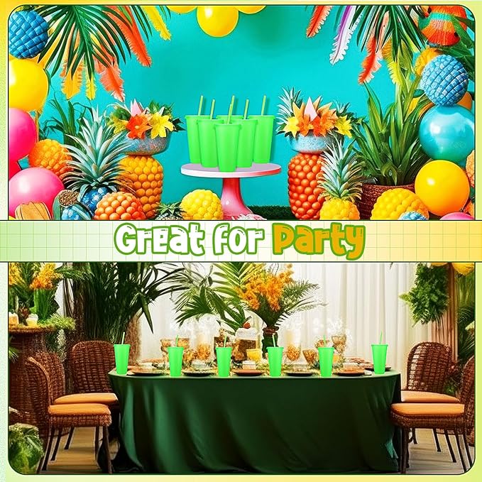 Honeydak 60 Pack Tumbler with Straw and Lid Bulk Glitter Plastic Cups Water Bottle Iced Coffee Travel Mug Reusable Party Favor Cups for Birthdays travel 24-27 oz (Fluorescent Green)