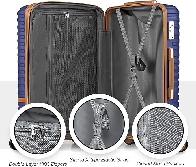 Joyway Luggage Set 3 Piece Suitcase Sets with Spinner Wheel,Hardside Expandable Travel Laggage with TSA Lock (13/20/24/28 Navy brown