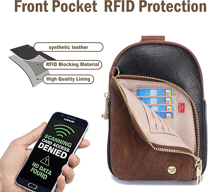 INICAT RFID Blocking Sling Bag Leather Crossbody Bags for Women Fanny Pack Cross Body for Woman Chest Bag for Travel 1.9L