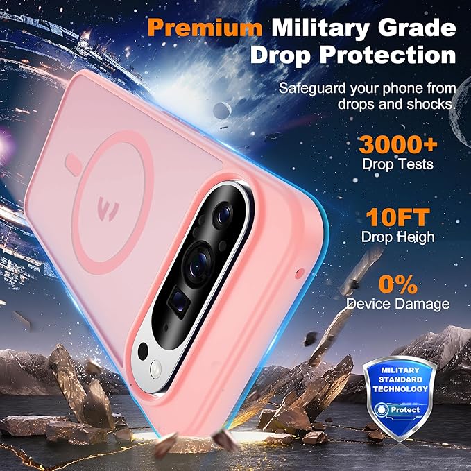 Compatible with Google Pixel 9 Pro XL Case with Magnetic [Compatible with Mag-Safe][Military Grade Drop Protection] Slim Translucent Matte Phone Case with Anti-Fingerprint Tech, Pink