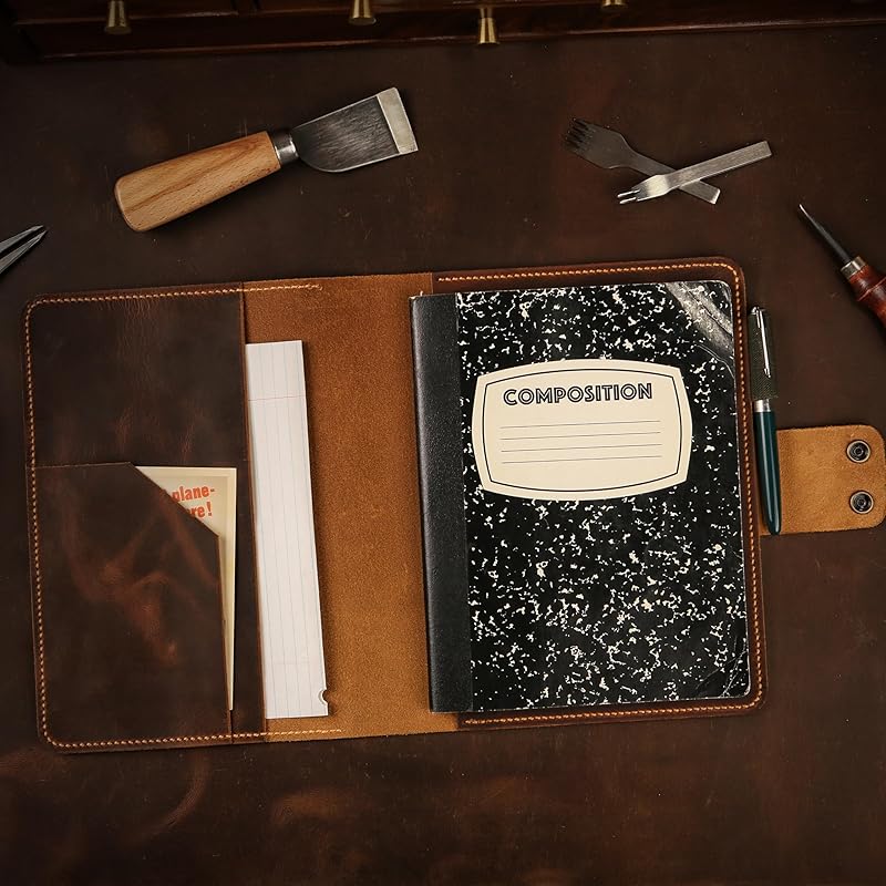 Leather composition notebook book cover case/vintage rustic leather cover portfolio for composition notebook