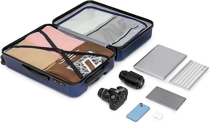 KYME Suitcase Hardshell With Double Spinner Wheels, PC+ABS TSA Lock Travel Luggage (Navy Blue, 24" Checked)