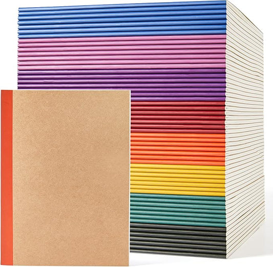 feela 56 Pack Composition Notebooks Bulk, Kraft Cover Lined Blank College Ruled Composition Travel Journals with Jewel Tone Spines For Women Students, 60 Pages, 8.3”x 5.5”, A5, 8 Vintage Colors