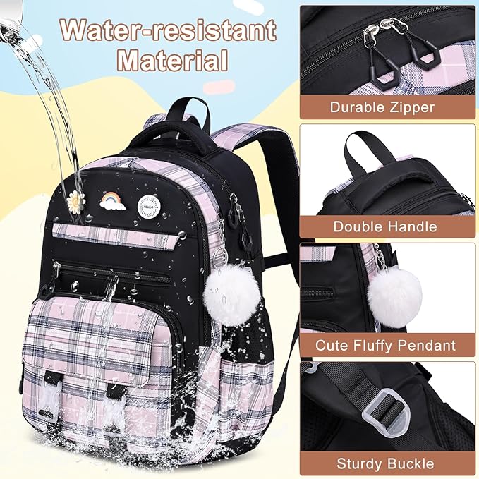 MOMUVO Backpack for Girls with Lunchbox, Kids Backpack with Lunch Box, Bookbag for Girls Kindergarten Elementary Preschool Middle School