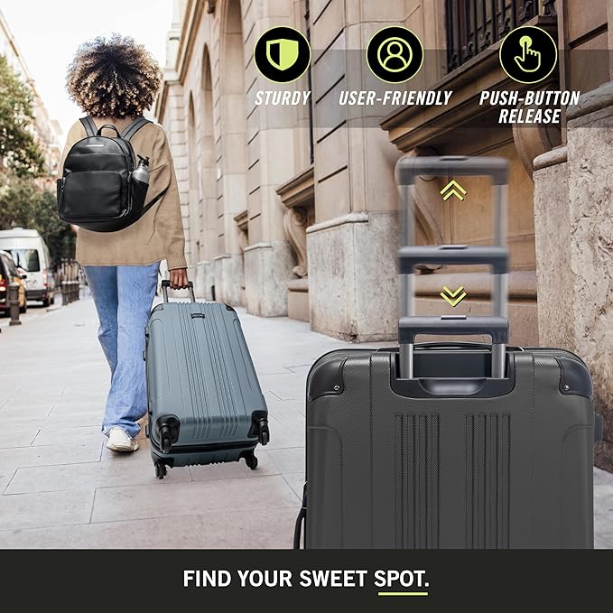 Kenneth Cole REACTION Out of Bounds Lightweight Hardshell 4-Wheel Spinner Luggage, Charcoal, 3-Piece Set (20", 24", & 28")