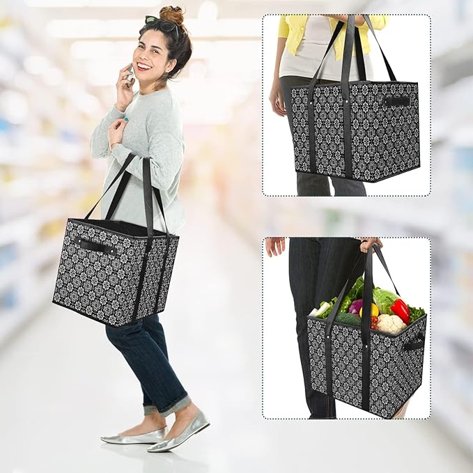 WISELIFE Reusable Grocery Bags [3 Pack],Large Grocery Tote Bag Water Resistant Shopping Bags Foldable Grocery Bag for Clothes,Shoes and Picnic,Black