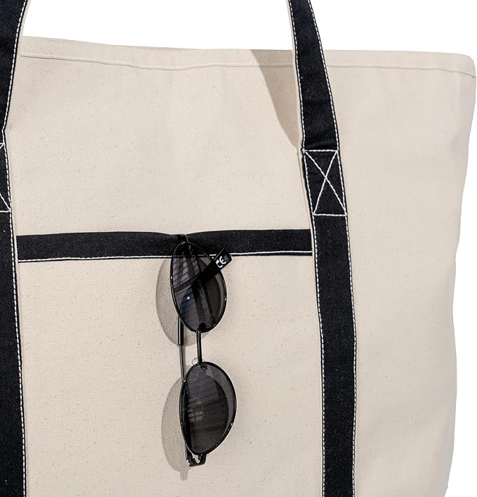 Extra Large Canvas Tote Bags with Zipper - 22 Inches Heavy Duty, Premium Zippered Tote Bag - Zip Top, 100% Organic Cotton, Sturdy, Washable Large Cotton Tote Bags - Multipurpose Canvas Shopping Bag