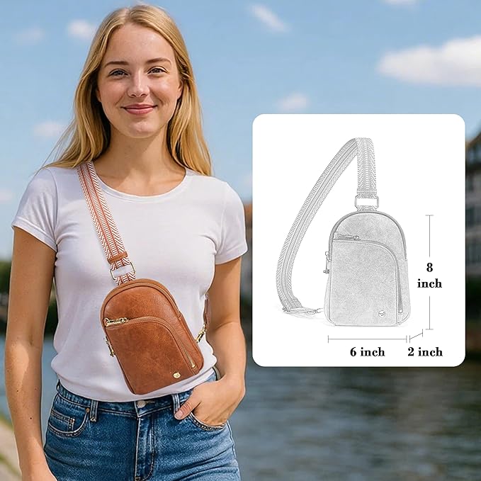 INICAT RFID Blocking Sling Bag Leather Crossbody Bags for Women Fanny Pack Cross Body for Woman Chest Bag for Travel 1.9L